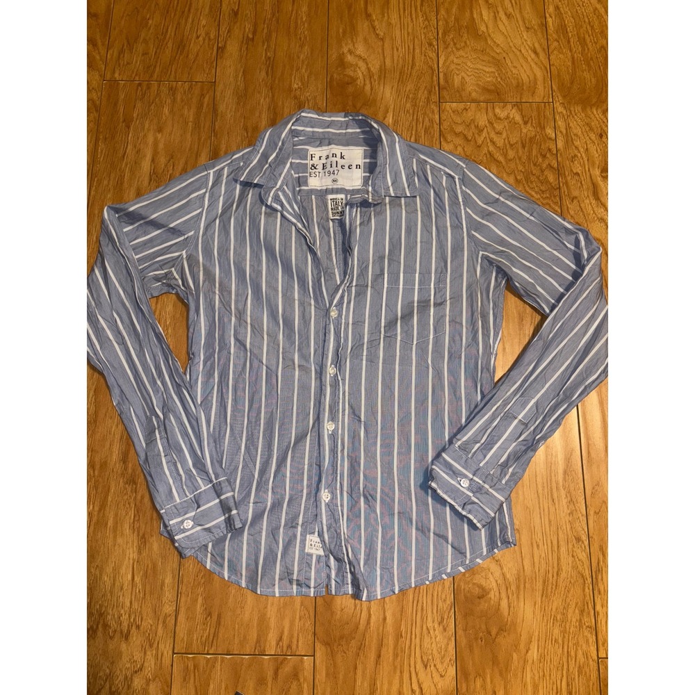 Frank & Eileen Barry Blue White Striped Button Down Shirt XS Italian Poplin USA